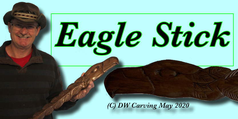 Eagle Warrior Stick Carving, bold eagle carving, sculpture, wooden sculpture